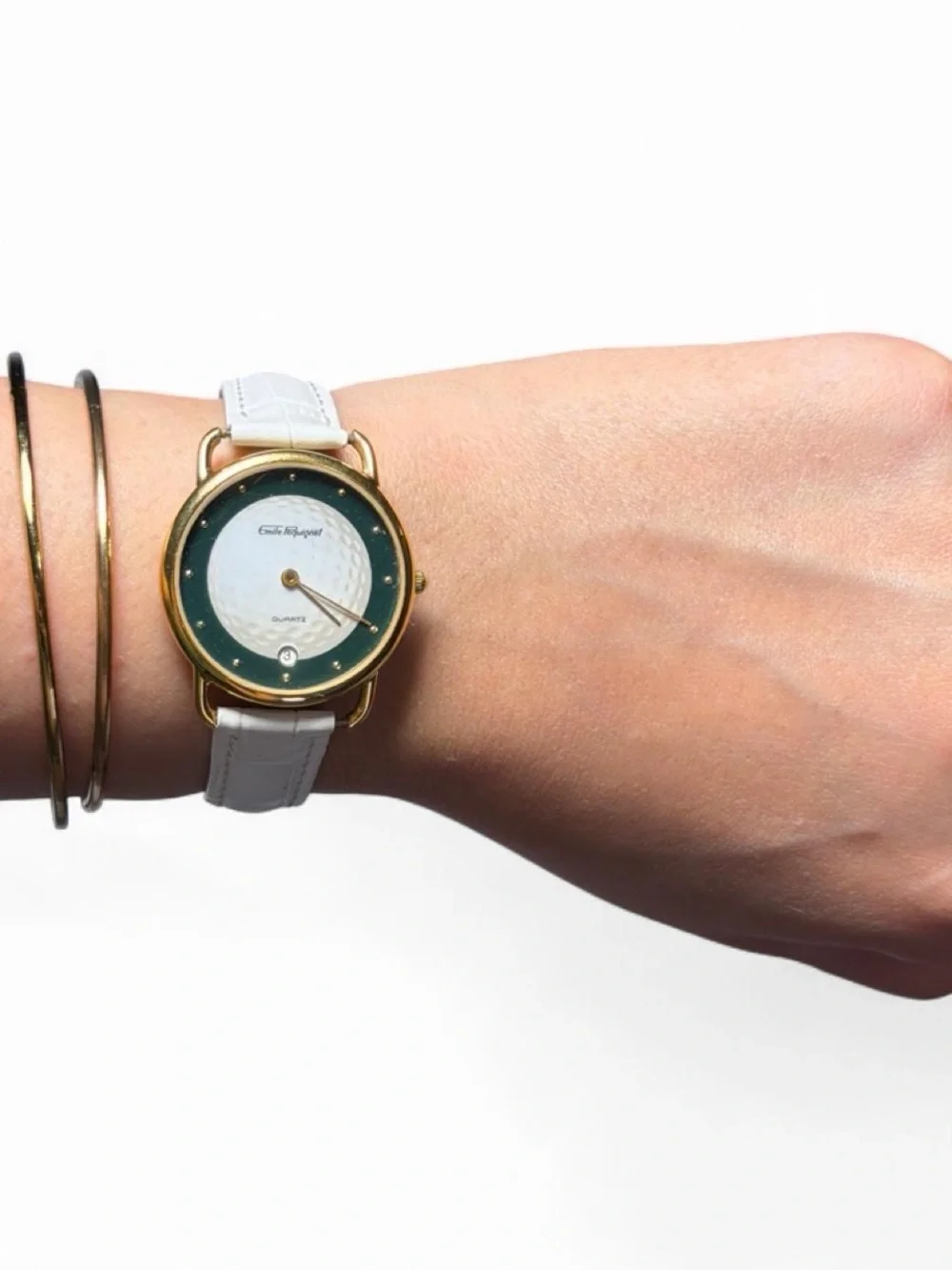 White Dial Gold-Tone Quartz Watch with White Strap